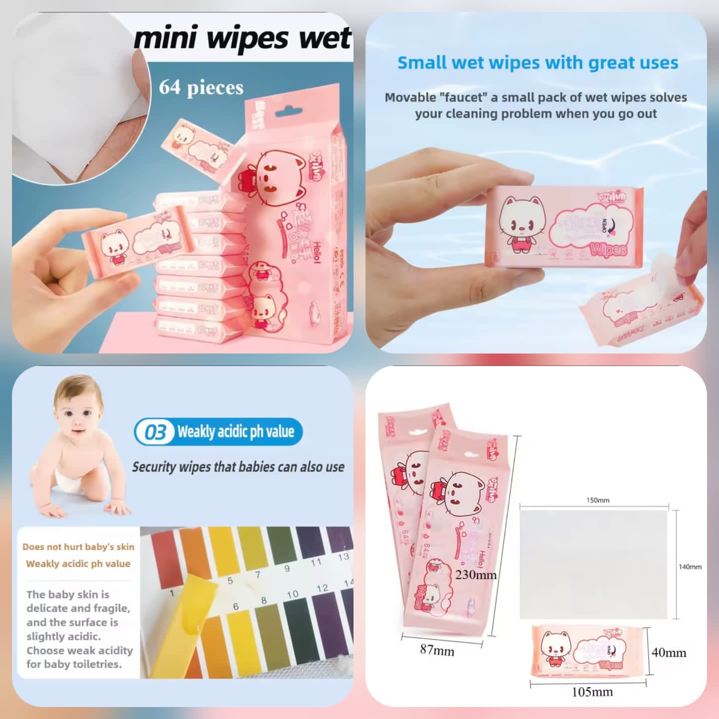Cleaning Mini Packed Wipe (64 Wipes)