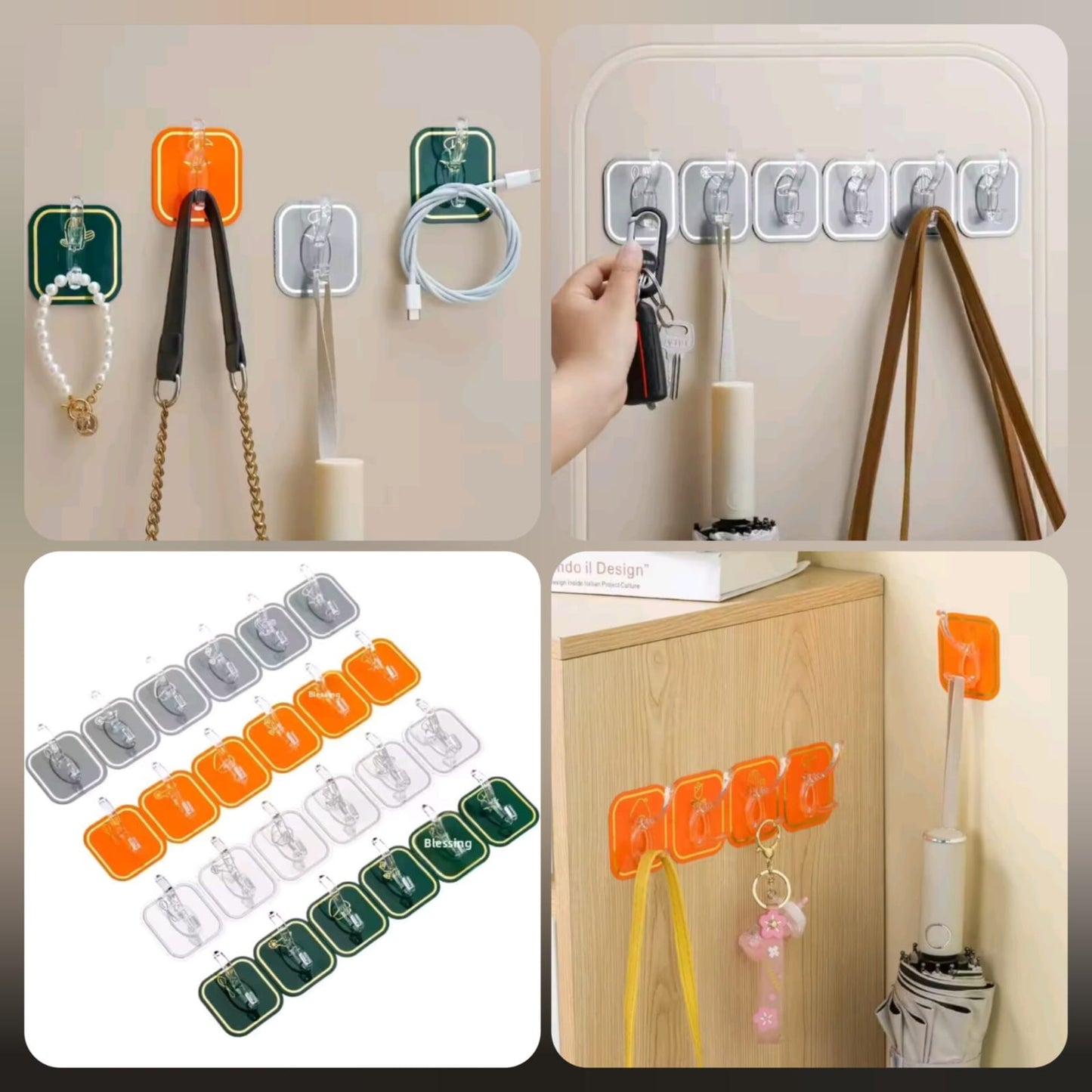 Modern Design Self-Adhesive 6 Hook Stripe
