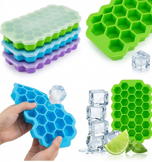 Silicone Hexagon Ice Cube Tray with Lid with Pack of 3
