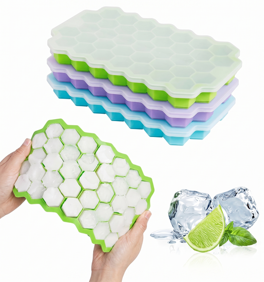 Silicone Hexagon Ice Cube Tray with Lid with Pack of 3