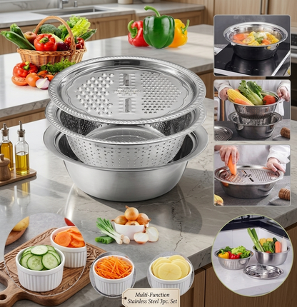 🥗 3-in-1 Stainless Steel Multi-Purpose Basin Set